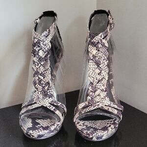 Michael Antonio Brown and Cream Snakeskin 5" High Heeled Sandals Size 8.5